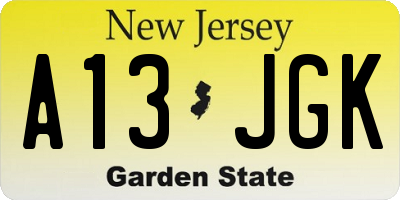 NJ license plate A13JGK
