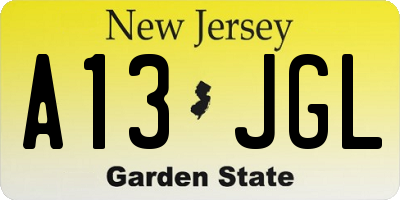 NJ license plate A13JGL