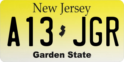 NJ license plate A13JGR