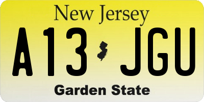 NJ license plate A13JGU