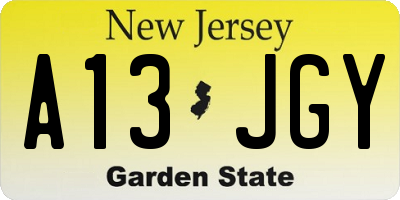 NJ license plate A13JGY