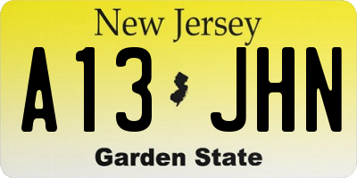 NJ license plate A13JHN