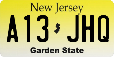 NJ license plate A13JHQ