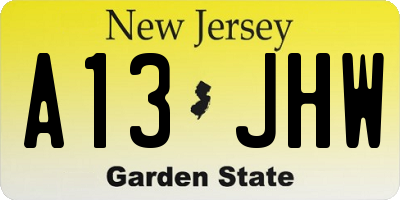 NJ license plate A13JHW