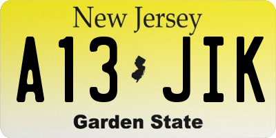 NJ license plate A13JIK