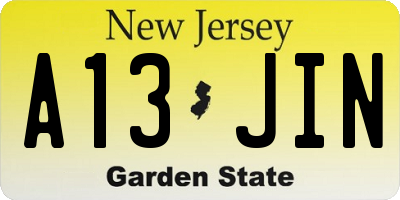 NJ license plate A13JIN