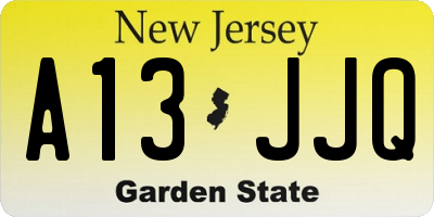 NJ license plate A13JJQ