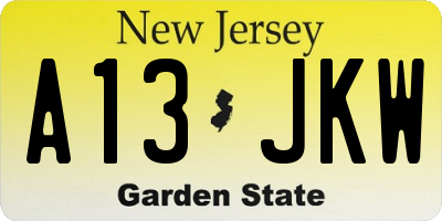NJ license plate A13JKW