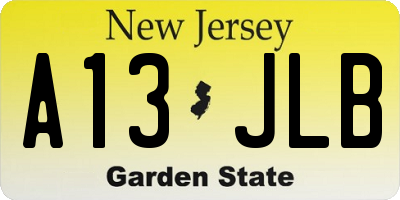 NJ license plate A13JLB