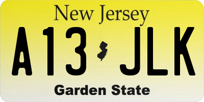 NJ license plate A13JLK