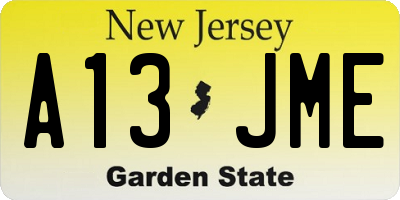 NJ license plate A13JME