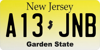 NJ license plate A13JNB