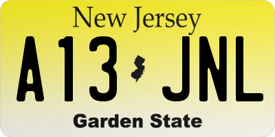 NJ license plate A13JNL