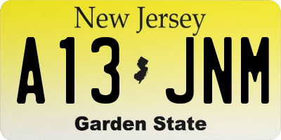 NJ license plate A13JNM