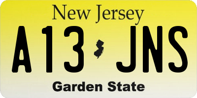 NJ license plate A13JNS