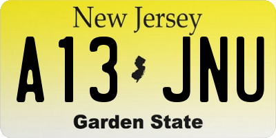 NJ license plate A13JNU