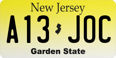 NJ license plate A13JOC