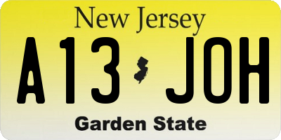NJ license plate A13JOH