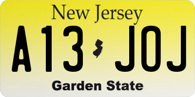 NJ license plate A13JOJ
