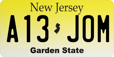 NJ license plate A13JOM