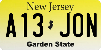 NJ license plate A13JON