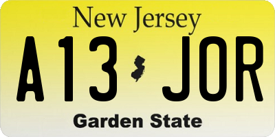 NJ license plate A13JOR