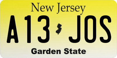 NJ license plate A13JOS