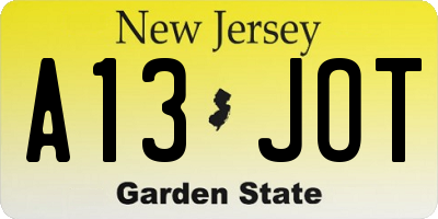 NJ license plate A13JOT