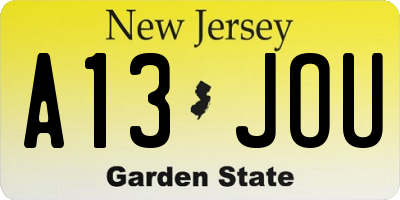 NJ license plate A13JOU