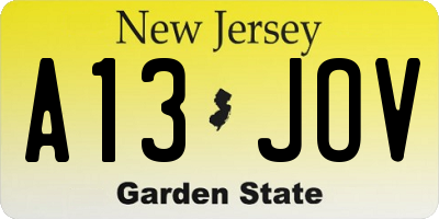 NJ license plate A13JOV
