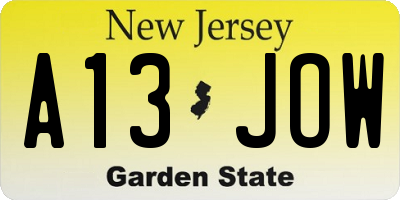 NJ license plate A13JOW