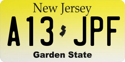 NJ license plate A13JPF