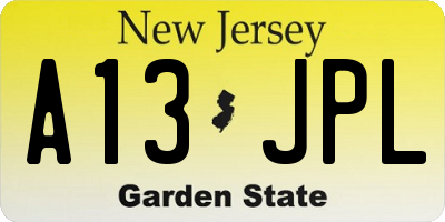 NJ license plate A13JPL