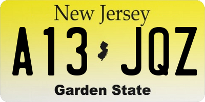 NJ license plate A13JQZ