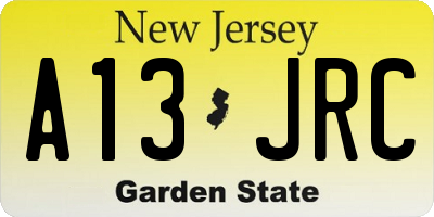 NJ license plate A13JRC