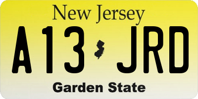 NJ license plate A13JRD