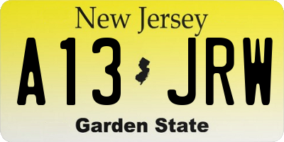 NJ license plate A13JRW