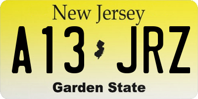 NJ license plate A13JRZ