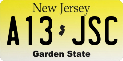 NJ license plate A13JSC