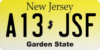 NJ license plate A13JSF