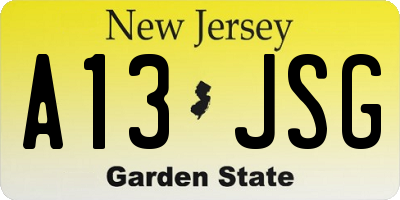 NJ license plate A13JSG