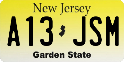 NJ license plate A13JSM