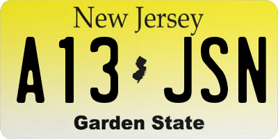 NJ license plate A13JSN