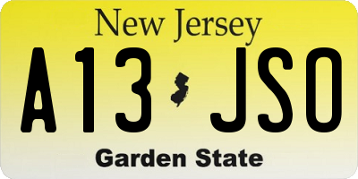 NJ license plate A13JSO