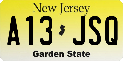 NJ license plate A13JSQ