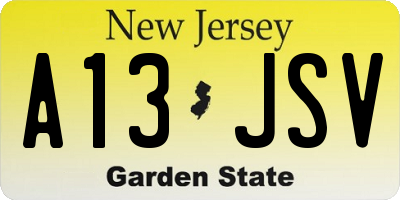 NJ license plate A13JSV