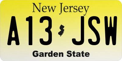 NJ license plate A13JSW
