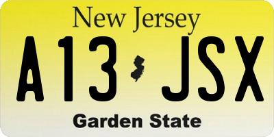 NJ license plate A13JSX
