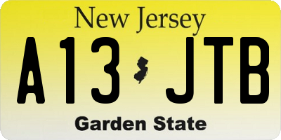 NJ license plate A13JTB