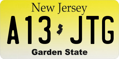 NJ license plate A13JTG